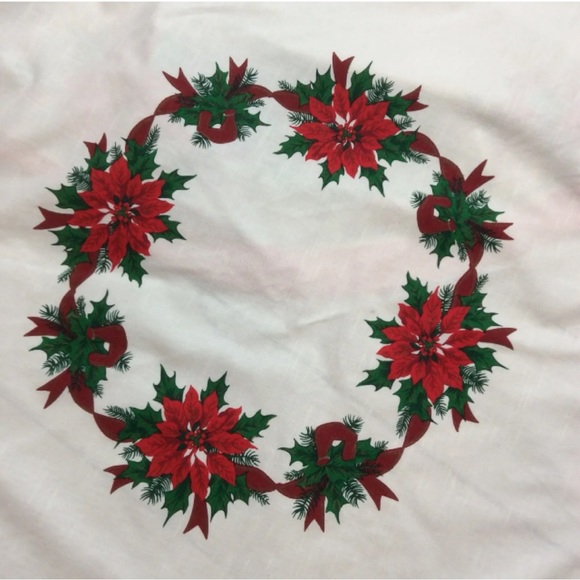 Poinsettia Round Tablecloth Christmas Cotton Blend Vintage - Picture 5 of 11